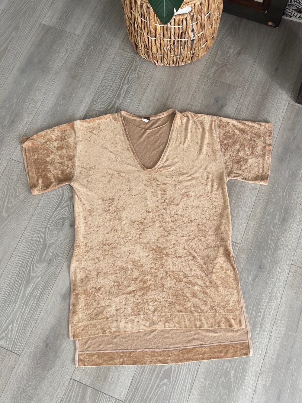 Free People Crushed Velvet V-Neck Tunic in Taupe